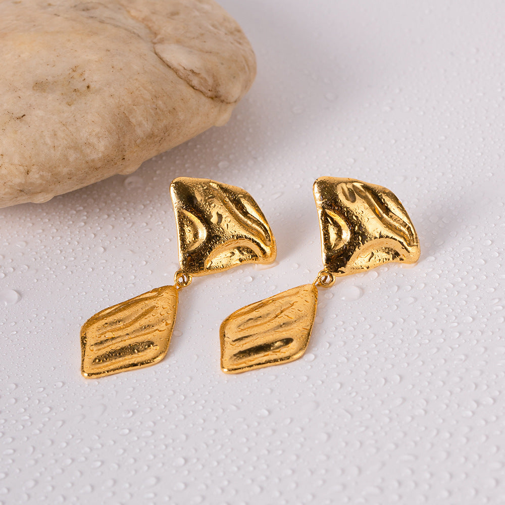 Pendientes de Acero Inoxidable. Retro Geométricos con Diseño de Hoja Dorada - nexbuy.com.mx
