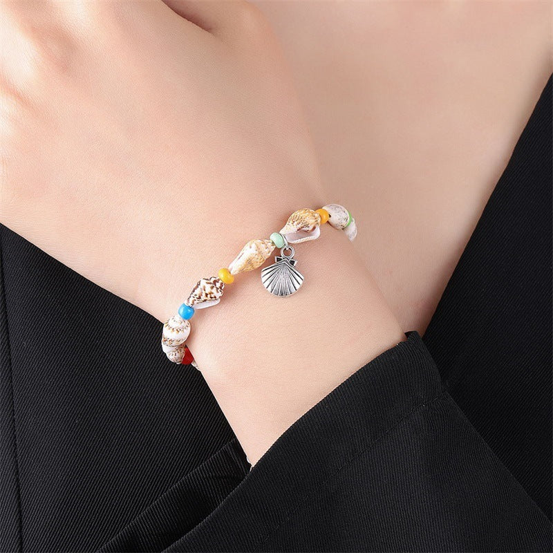 Pulsera Marina con Caracoles y Dije de Concha - Estilo Playero y Natural - nexbuy.com.mx