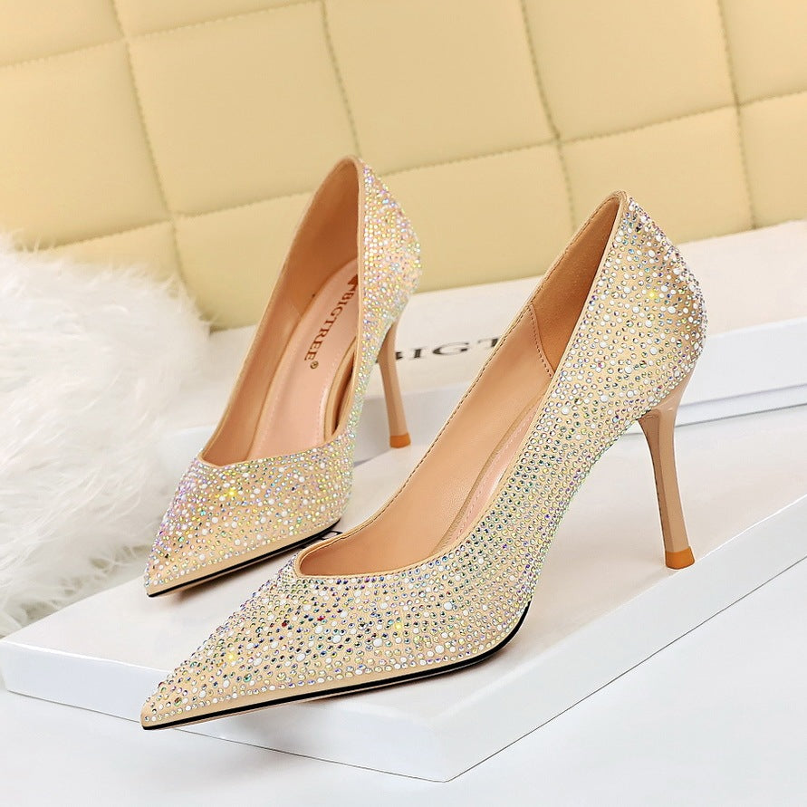 Tacones Altos Finos de Satén con Brillantes – Elegancia Sexy para Noche y Fiesta - nexbuy.com.mx