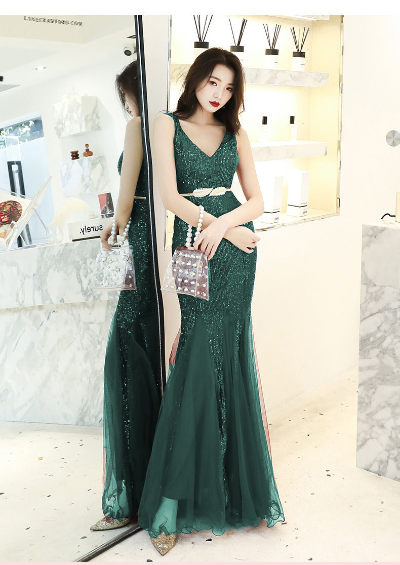 Vestido largo de lentejuelas con cola de pez - nexbuy.com.mx