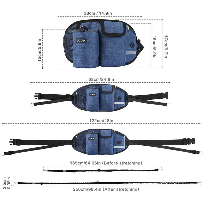Correa de Entrenamiento Manos Libres con Bolso de Cintura para Perros - nexbuy.com.mx