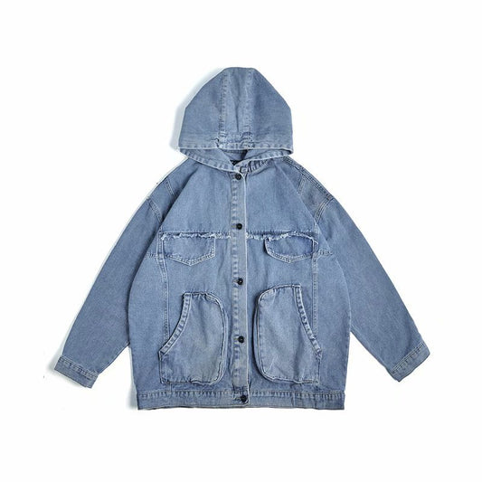 Hooded Denim Jacket para Mujer – Estilo Coreano con Solapa y Corte Oversize - nexbuy.com.mx
