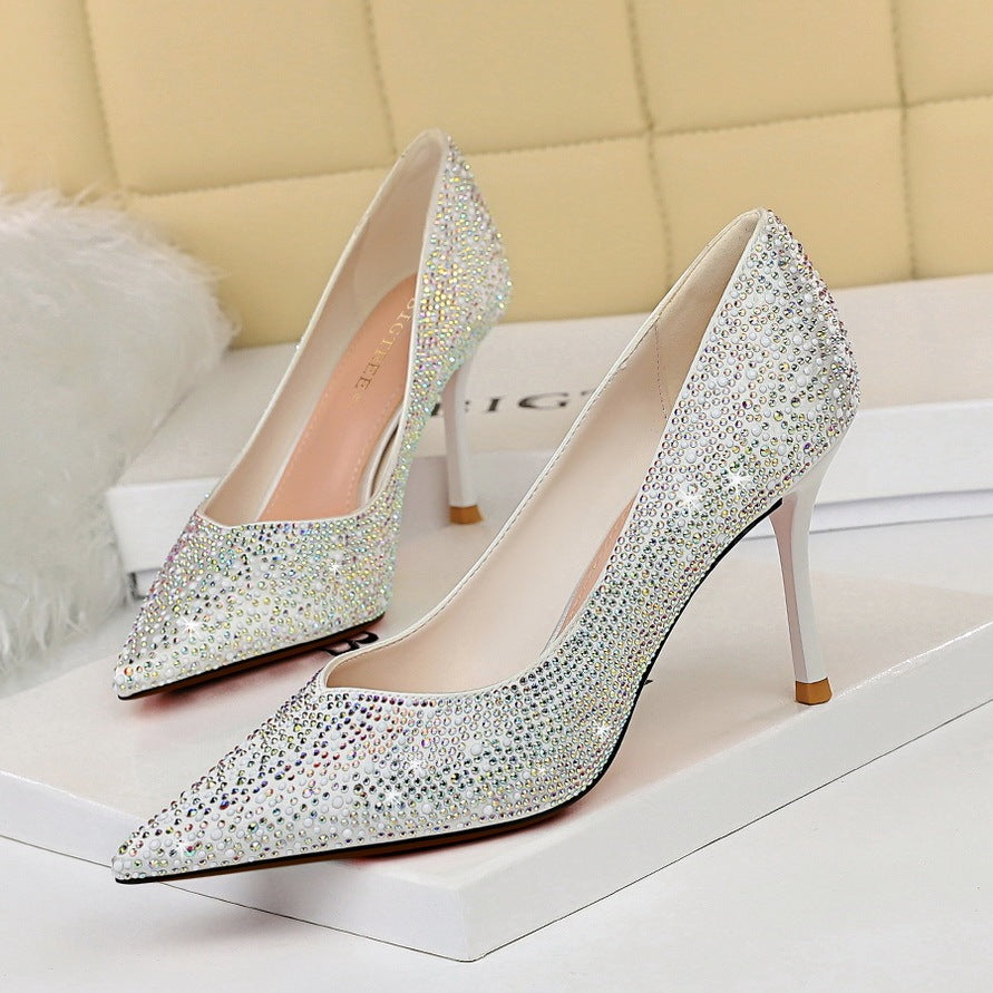 Tacones Altos Finos de Satén con Brillantes – Elegancia Sexy para Noche y Fiesta - nexbuy.com.mx