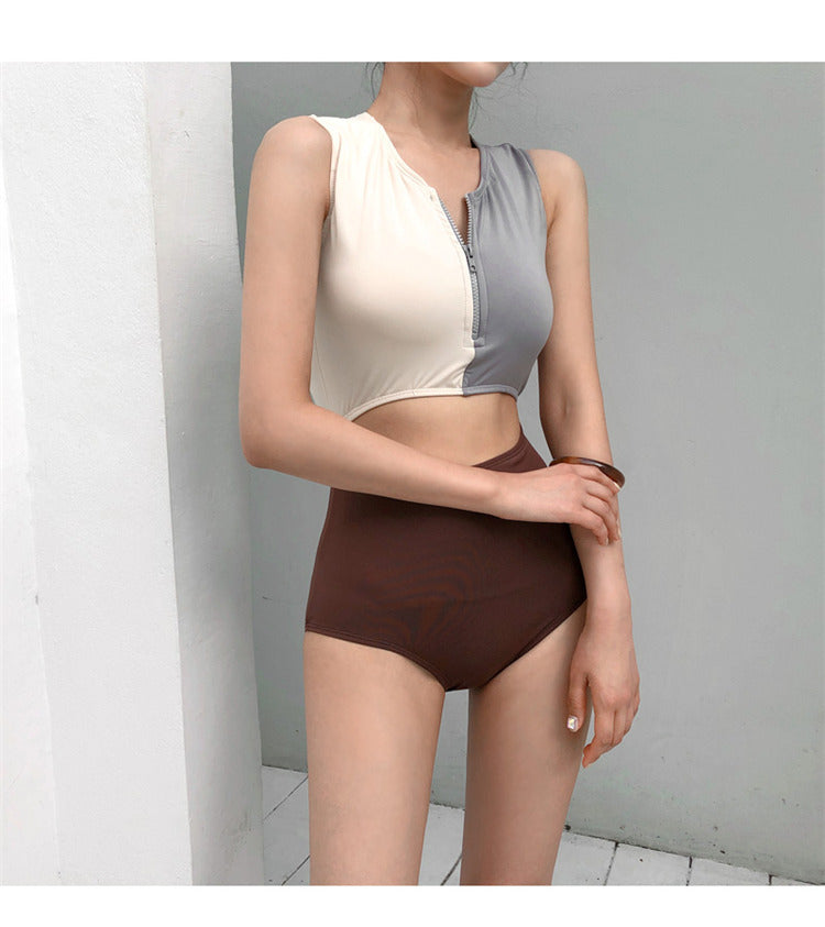 Traje de Baño de Una Pieza para Mujer – Estilo Bicolor con Cremallera Frontal - nexbuy.com.mx