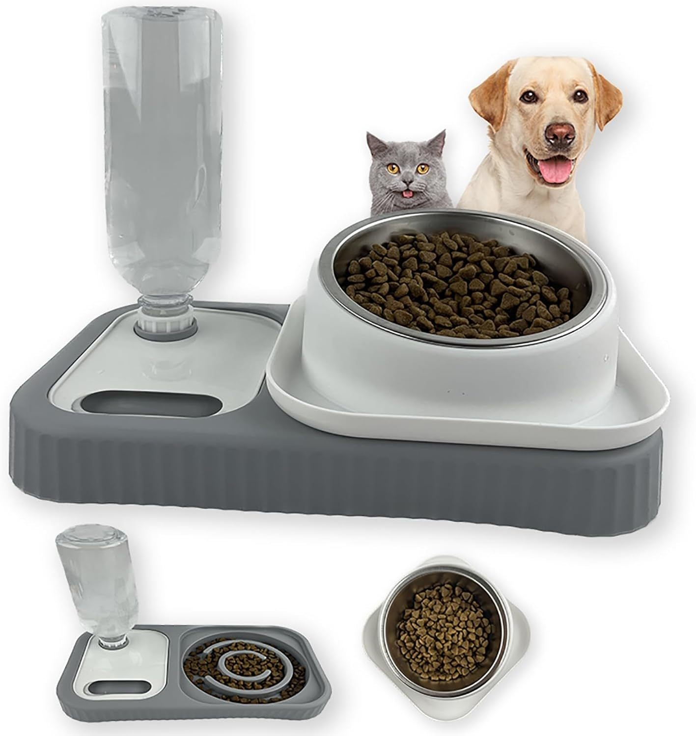 Juego de comedero doble y bebedero automático por gravedad para perro y gato - nexbuy.com.mx