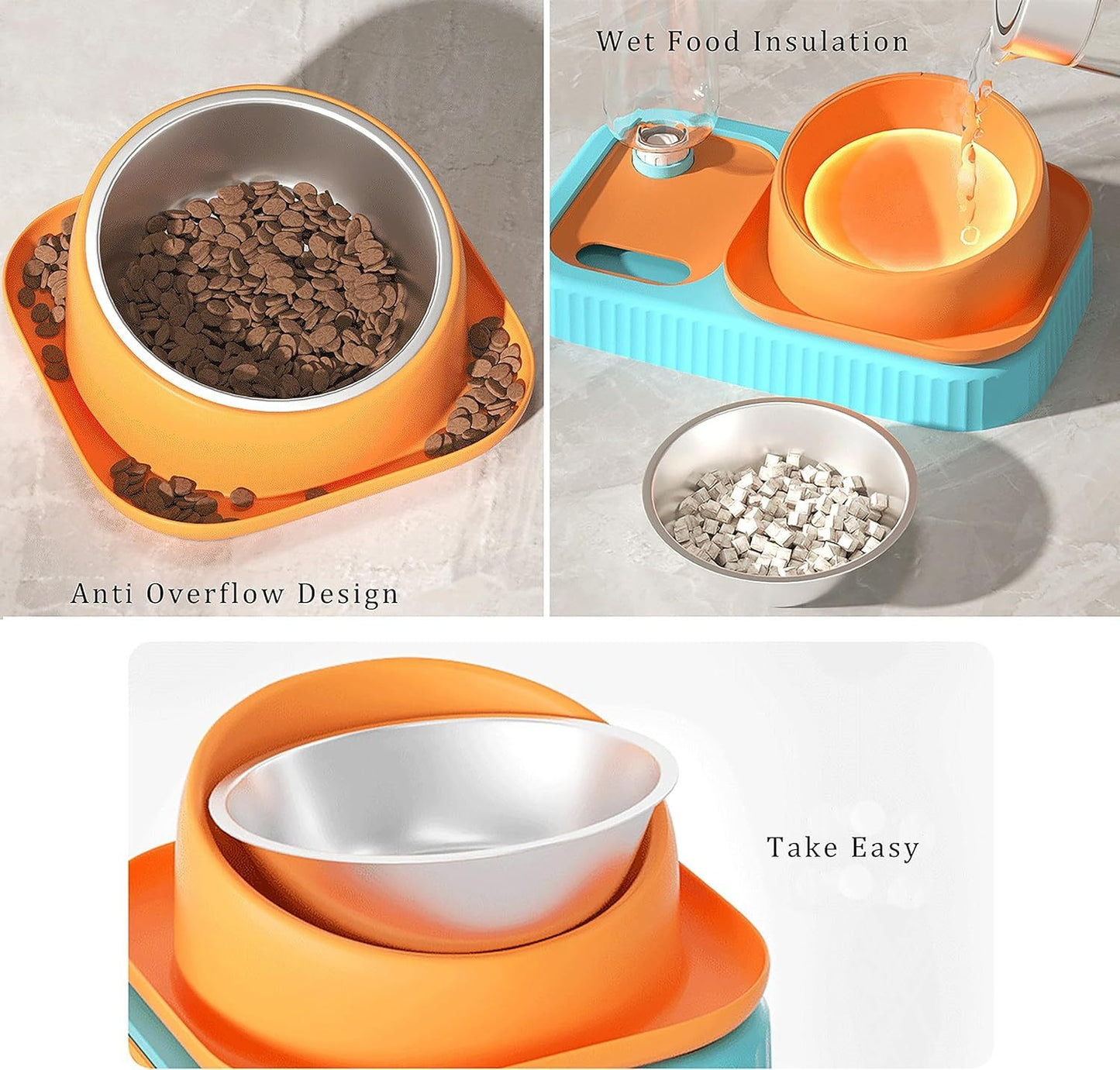 Juego de comedero doble y bebedero automático por gravedad para perro y gato - nexbuy.com.mx