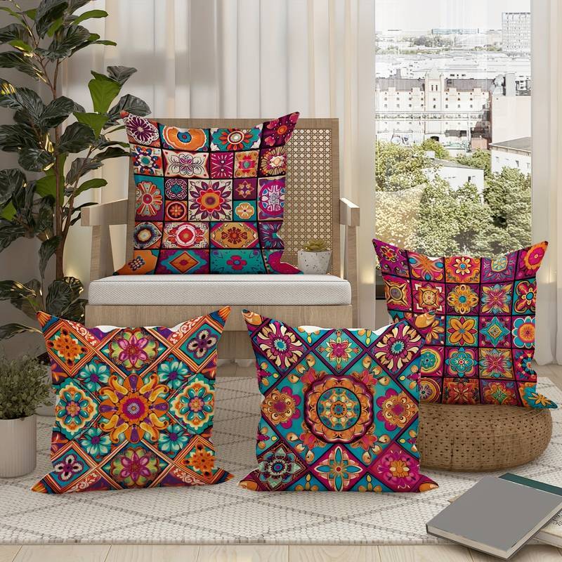 Funda de Almohada Bohemia Retro de Lino Estampado - Estilo Geométrico - nexbuy.com.mx