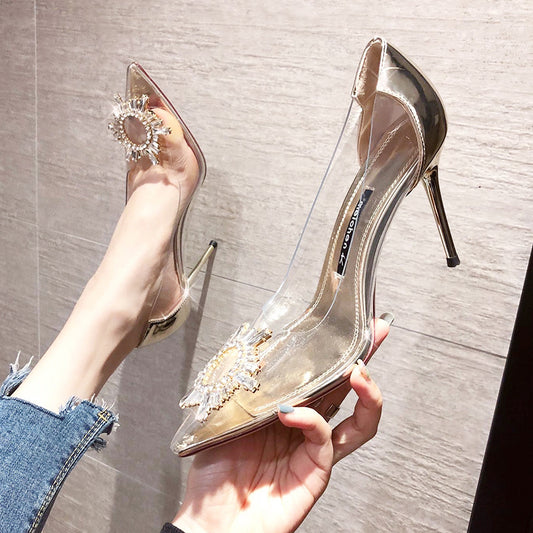 Tacones Transparentes con Pedrería – Elegancia Estilo Coreano para Damas de Honor y Eventos Especiales - nexbuy.com.mx