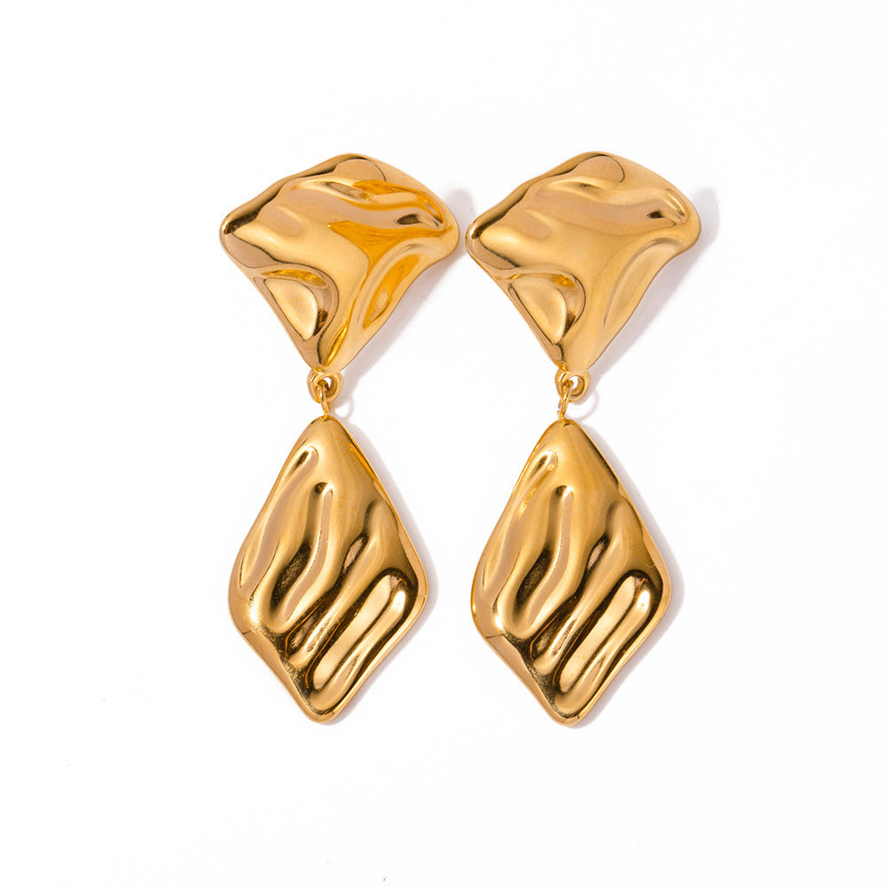 Pendientes de Acero Inoxidable. Retro Geométricos con Diseño de Hoja Dorada - nexbuy.com.mx