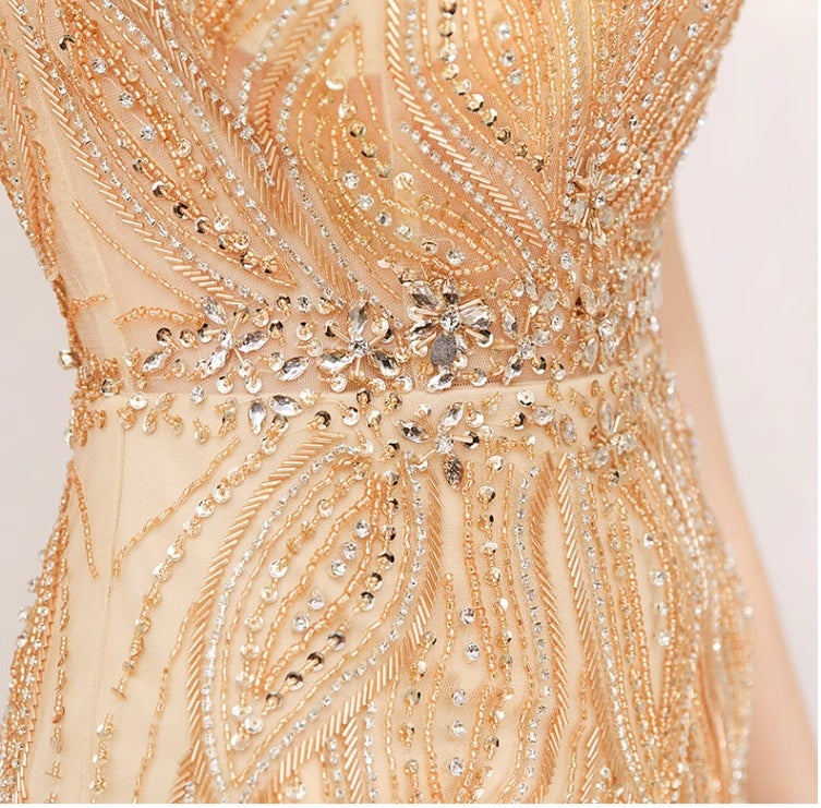 Vestido de gala dorado con diseño exclusivo - nexbuy.com.mx