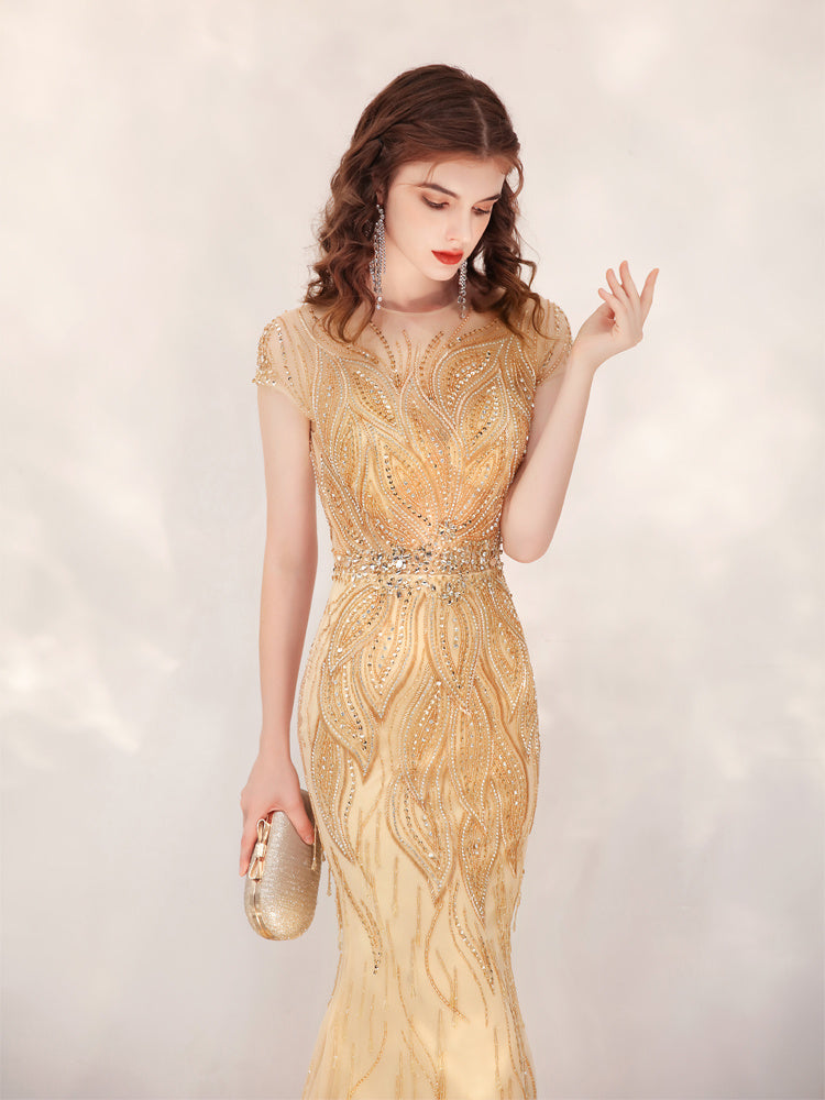 Vestido de gala dorado con diseño exclusivo - nexbuy.com.mx