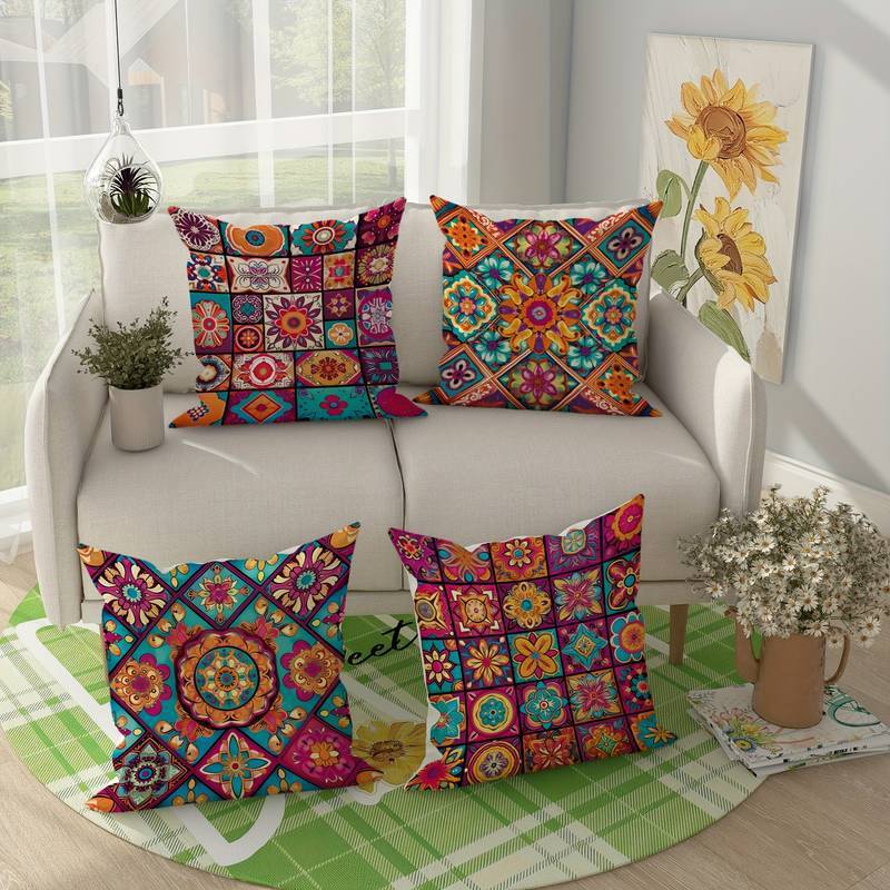 Funda de Almohada Bohemia Retro de Lino Estampado - Estilo Geométrico - nexbuy.com.mx