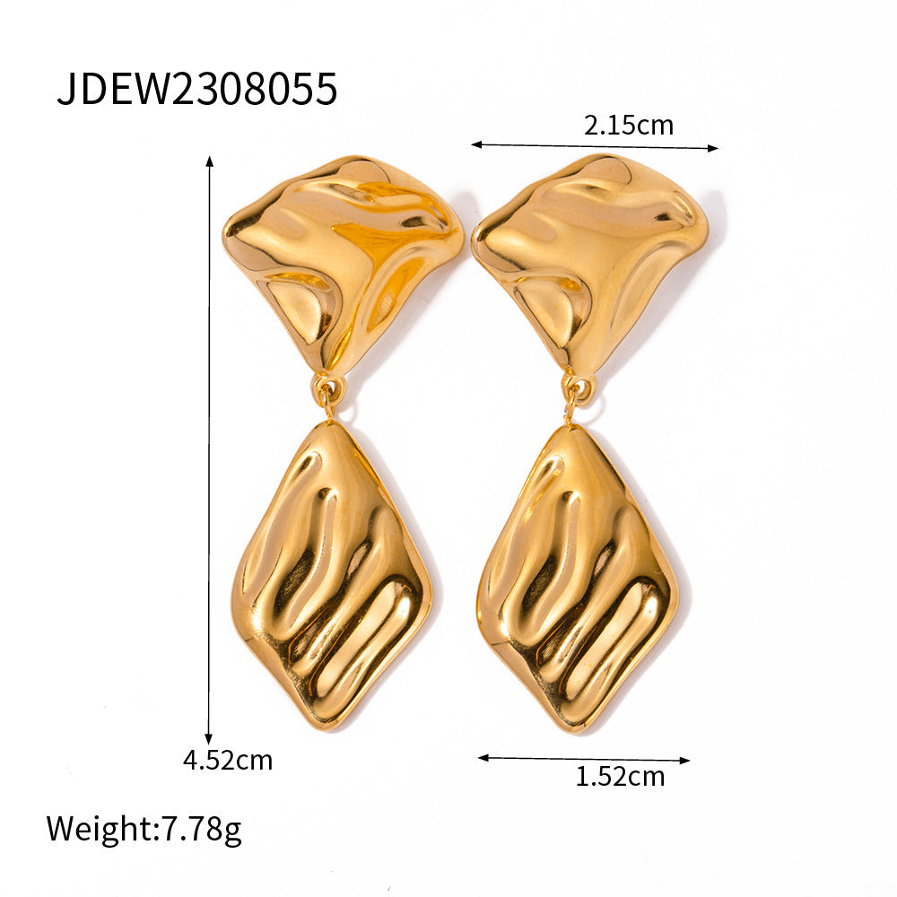 Pendientes de Acero Inoxidable. Retro Geométricos con Diseño de Hoja Dorada - nexbuy.com.mx