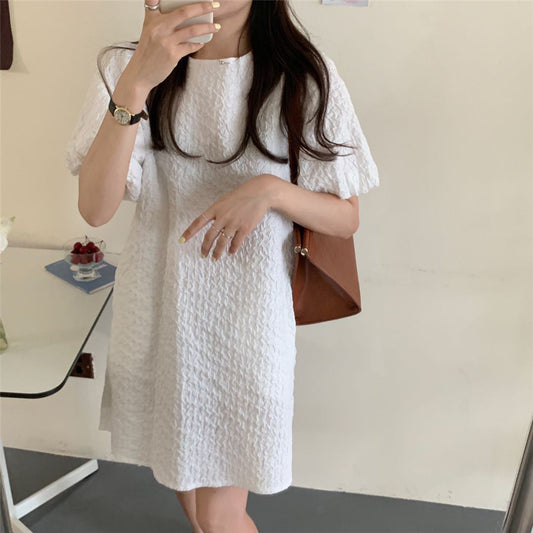 Vestido de Verano Blanco de Manga Abullonada - nexbuy.com.mx