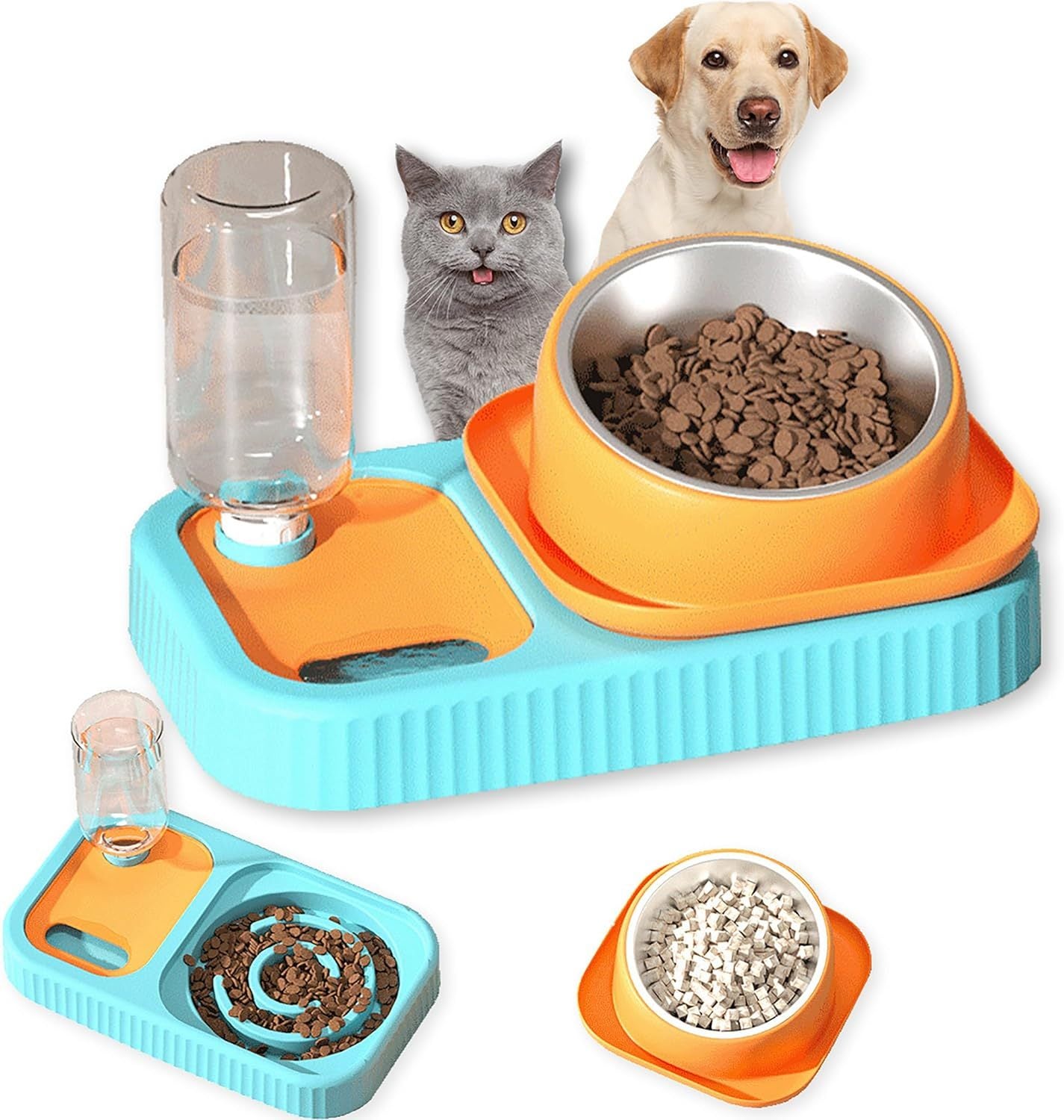 Juego de comedero doble y bebedero automático por gravedad para perro y gato - nexbuy.com.mx