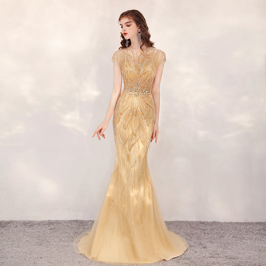 Vestido de gala dorado con diseño exclusivo - nexbuy.com.mx