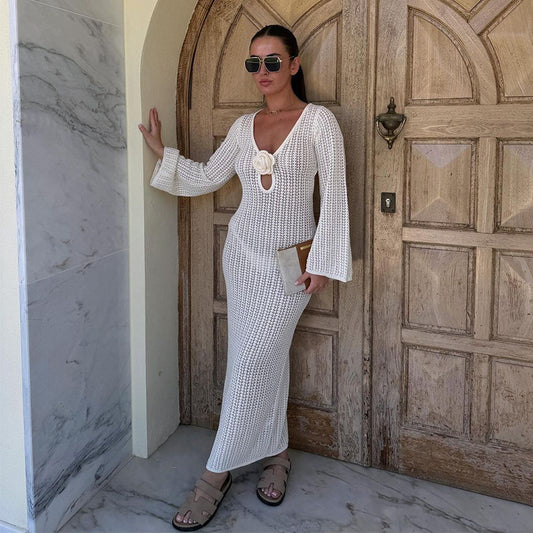 Vestido de Playa Blanco con Escote en V y Espalda Descubierta - nexbuy.com.mx