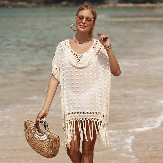 Vestido de playa con blusa de borlas cosidas para mujer - nexbuy.com.mx