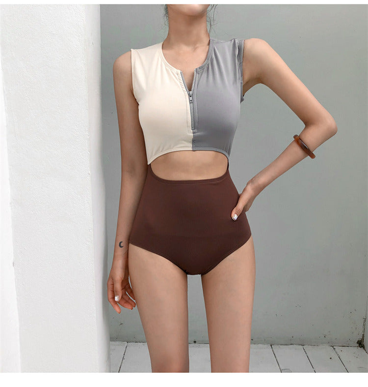 Traje de Baño de Una Pieza para Mujer – Estilo Bicolor con Cremallera Frontal - nexbuy.com.mx