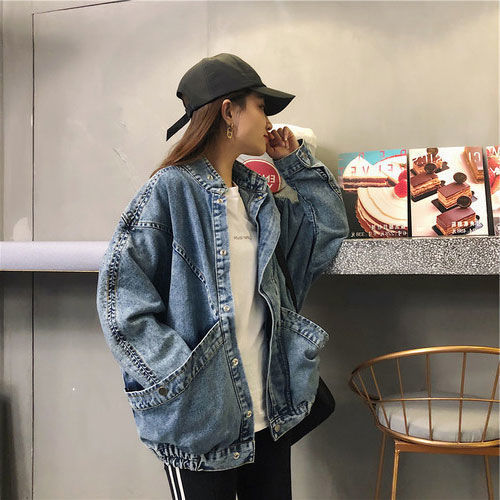 Chaqueta Vaquera Coreana Suelta para Mujer – Estilo Harajuku con Bolsillos Grandes y Manga Murciélago - nexbuy.com.mx