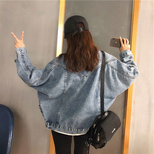 Chaqueta Vaquera Coreana Suelta para Mujer – Estilo Harajuku con Bolsillos Grandes y Manga Murciélago - nexbuy.com.mx