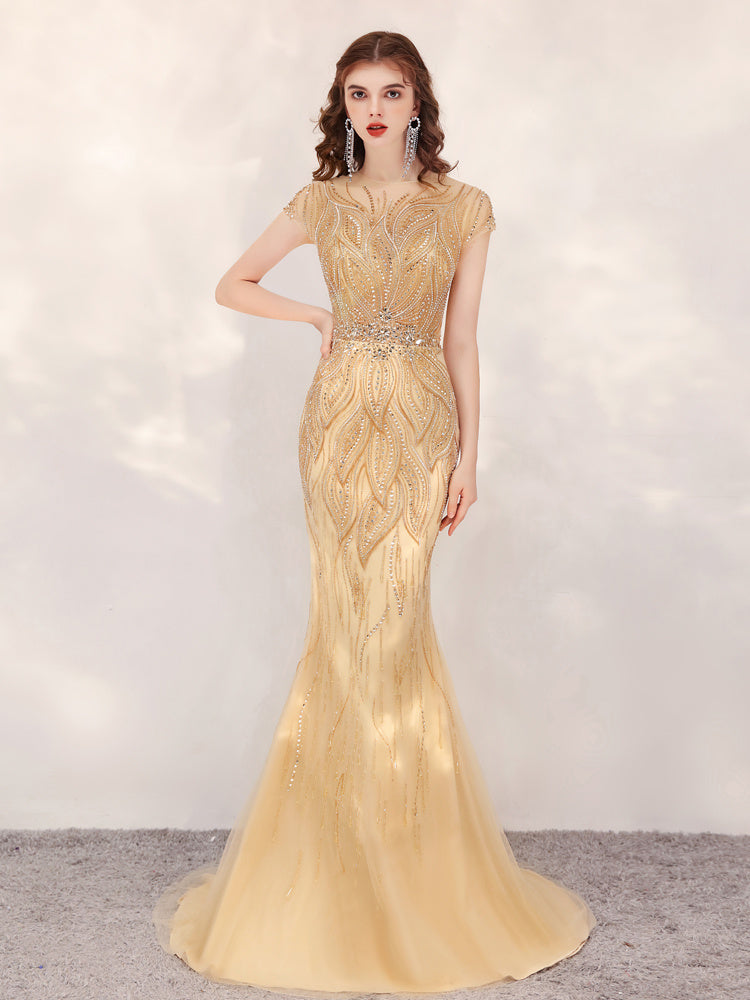 Vestido de gala dorado con diseño exclusivo - nexbuy.com.mx