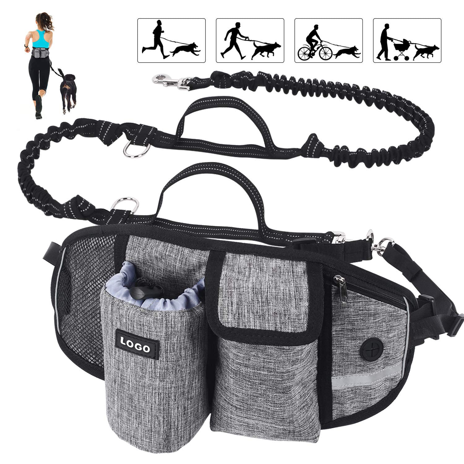 Correa de Entrenamiento Manos Libres con Bolso de Cintura para Perros - nexbuy.com.mx
