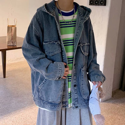 Hooded Denim Jacket para Mujer – Estilo Coreano con Solapa y Corte Oversize - nexbuy.com.mx