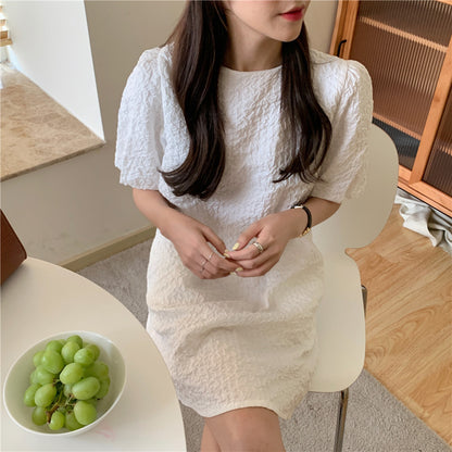 Vestido de Verano Blanco de Manga Abullonada - nexbuy.com.mx