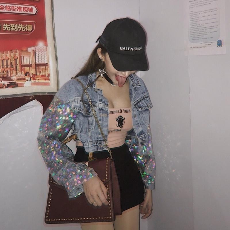 Jacket Top de Mezclilla con Lentejuelas – Estilo Brillante y Moderno para Mujer - nexbuy.com.mx