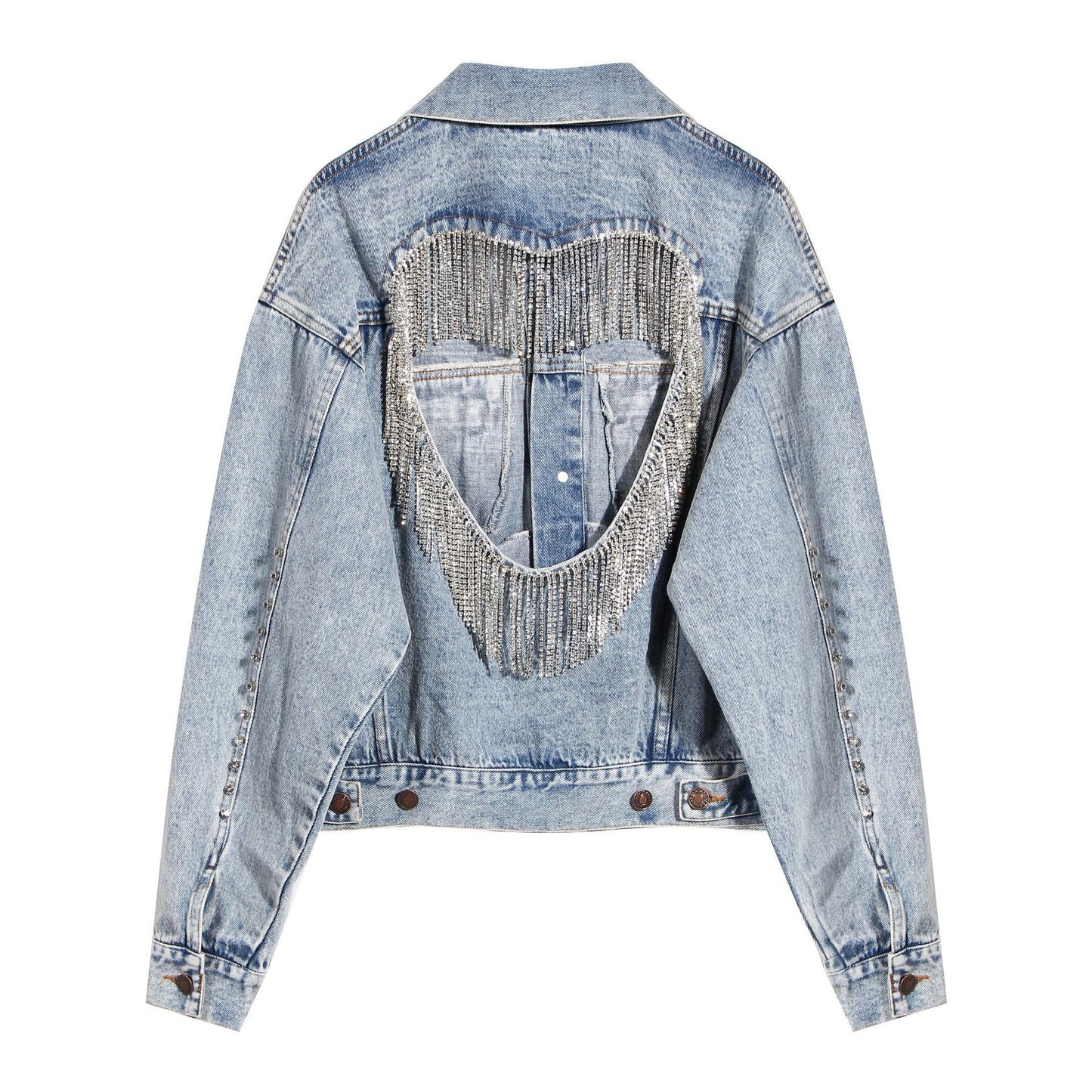 Chaqueta de Mezclilla con Brillantes para Mujer – Diseño Hueco Bordado con Estilo Moderno - nexbuy.com.mx