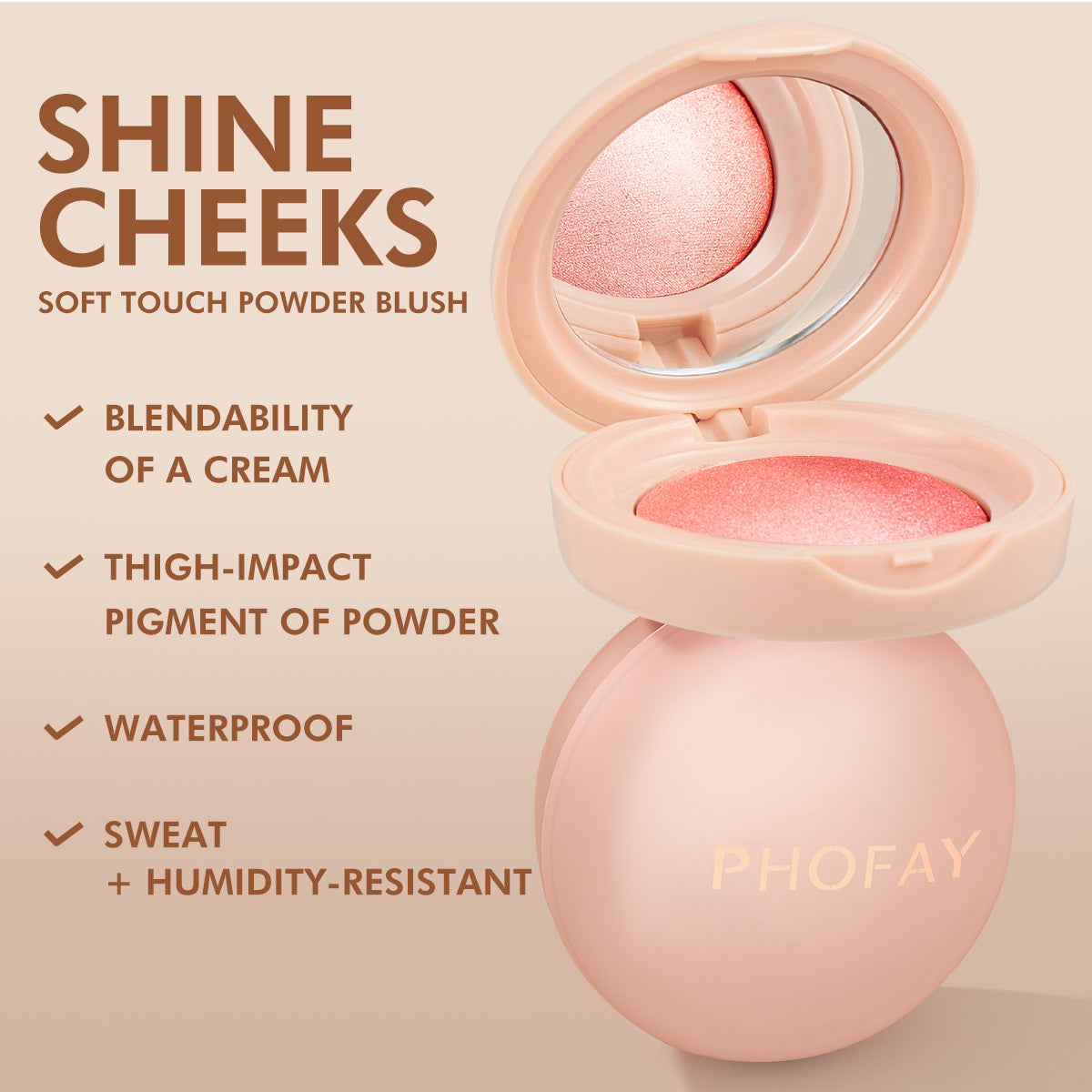 PHOFAY Rubor en Polvo - Maquillaje Suave y Ligero para un Toque Natural - nexbuy.com.mx