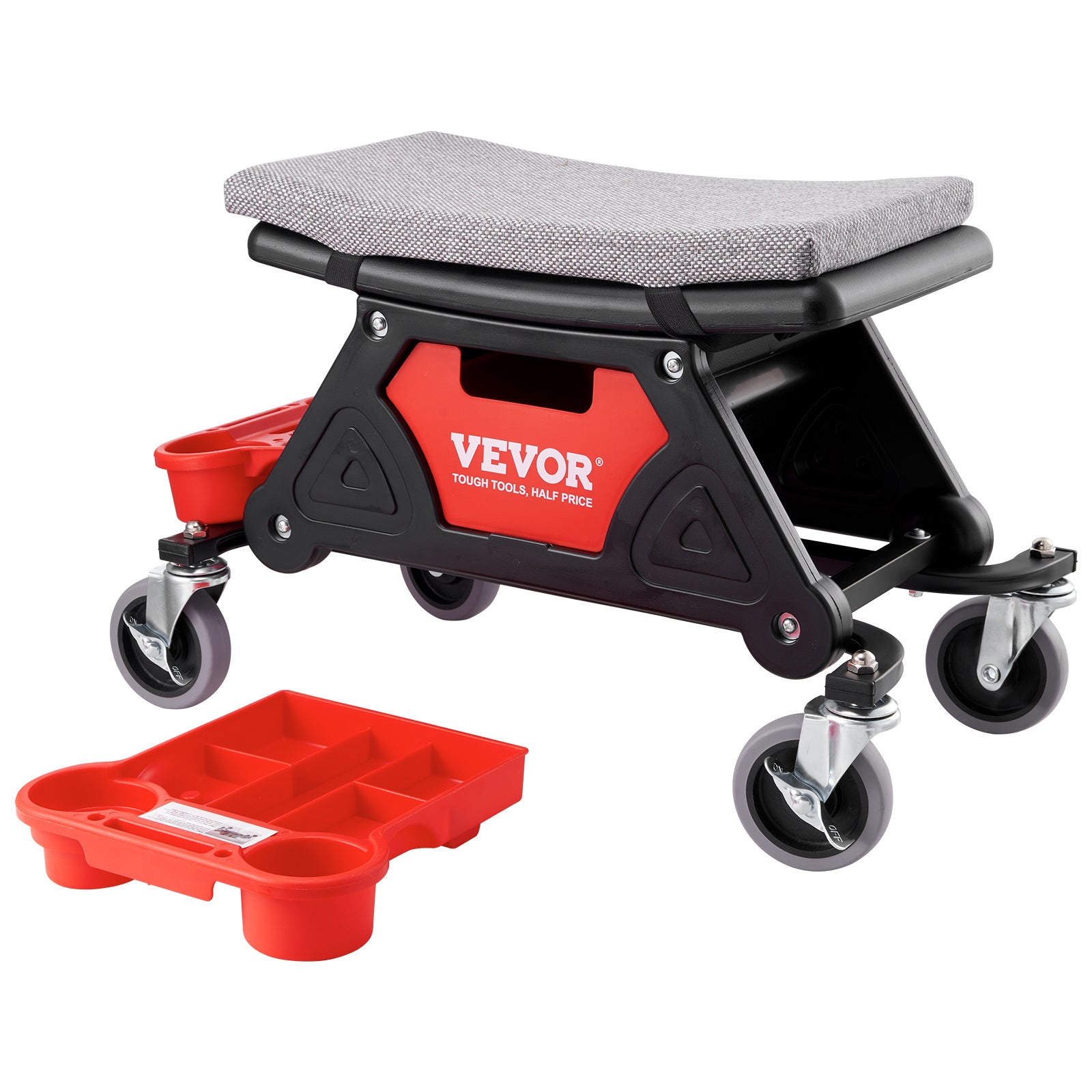 VEVOR Mecánica Taburete con 300 Libras de Capacidad - Asiento Mecánico con Ruedas y Bandejas de Herramientas - nexbuy.com.mx