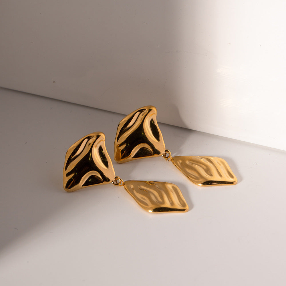 Pendientes de Acero Inoxidable. Retro Geométricos con Diseño de Hoja Dorada - nexbuy.com.mx