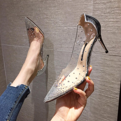 Tacones Transparentes con Pedrería – Elegancia Estilo Coreano para Damas de Honor y Eventos Especiales - nexbuy.com.mx