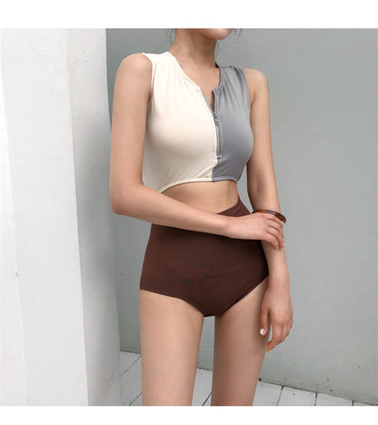 Traje de Baño de Una Pieza para Mujer – Estilo Bicolor con Cremallera Frontal - nexbuy.com.mx