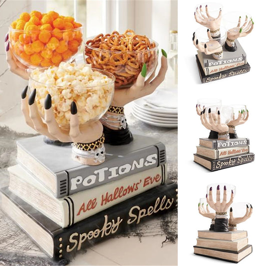 Cesta creativa para aperitivos con forma de manos de bruja para fiestas de Halloween - nexbuy.com.mx