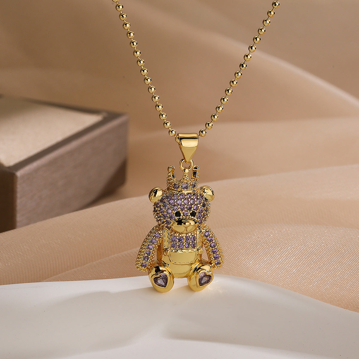 Collar con colgante de oso con zirconias - nexbuy.com.mx