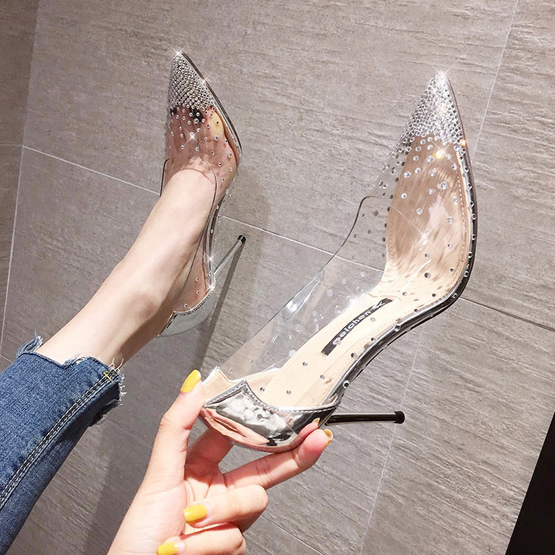Tacones Transparentes con Pedrería – Elegancia Estilo Coreano para Damas de Honor y Eventos Especiales - nexbuy.com.mx