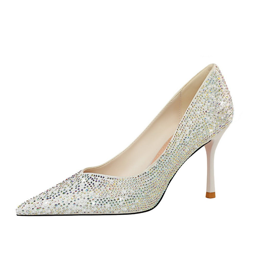 Tacones Altos Finos de Satén con Brillantes – Elegancia Sexy para Noche y Fiesta - nexbuy.com.mx