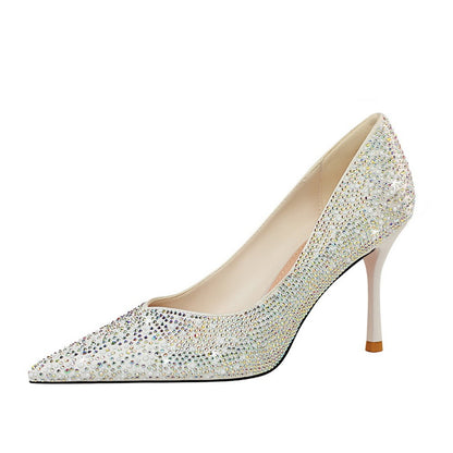 Tacones Altos Finos de Satén con Brillantes – Elegancia Sexy para Noche y Fiesta - nexbuy.com.mx
