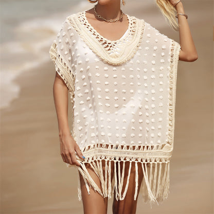 Vestido de playa con blusa de borlas cosidas para mujer - nexbuy.com.mx