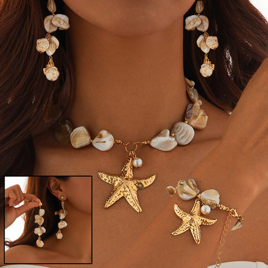 Collar clásico con colgante de concha y estrella de mar – Elegancia marina para ella - nexbuy.com.mx