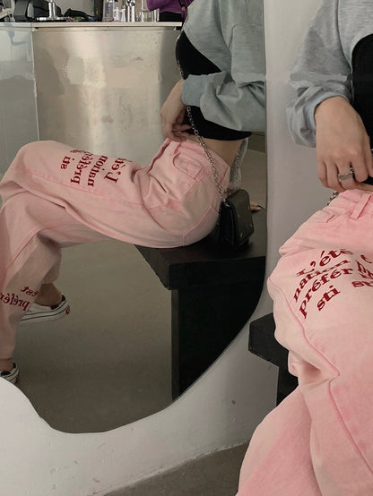 Pantalón de Mezclilla Rosa para Mujer – Pierna Ancha y Cintura Alta, Estilo OL Commuter - nexbuy.com.mx