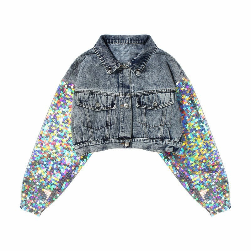 Jacket Top de Mezclilla con Lentejuelas – Estilo Brillante y Moderno para Mujer - nexbuy.com.mx