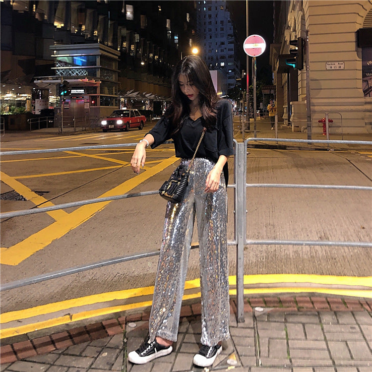 Pantalones Rectos de Lentejuelas Plateadas – Brillo y Estilo para Ocasiones Especiales - nexbuy.com.mx