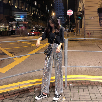 Pantalones Rectos de Lentejuelas Plateadas – Brillo y Estilo para Ocasiones Especiales - nexbuy.com.mx