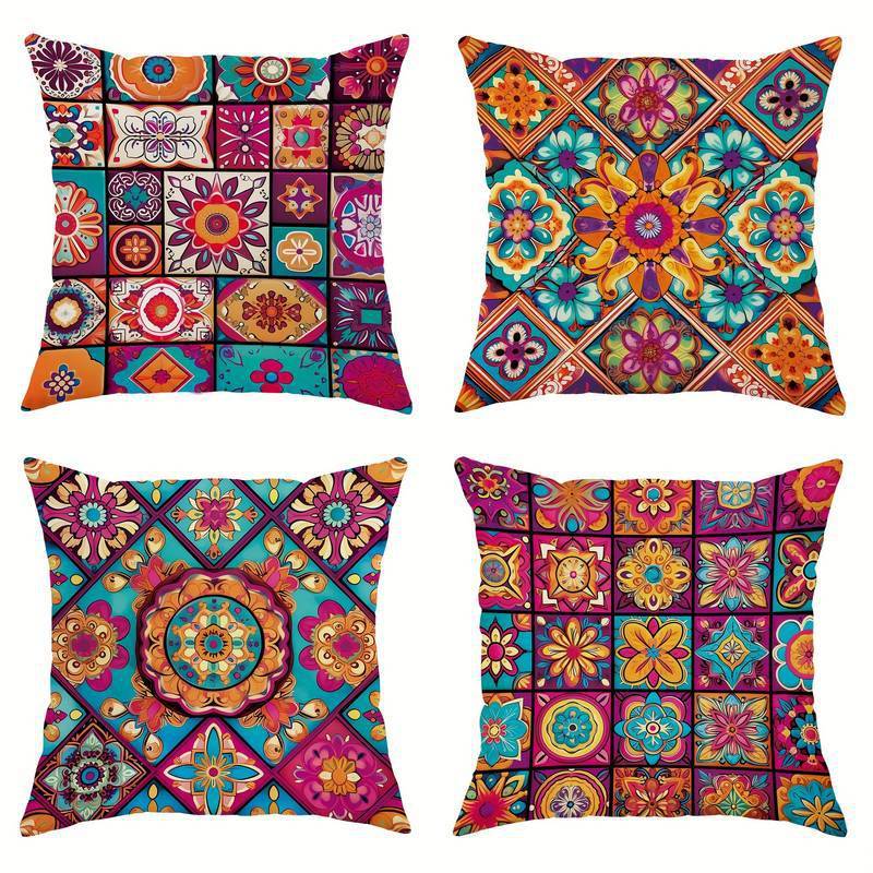 Funda de Almohada Bohemia Retro de Lino Estampado - Estilo Geométrico - nexbuy.com.mx