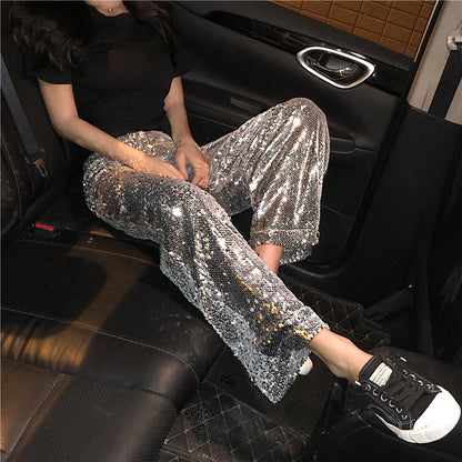 Pantalones Rectos de Lentejuelas Plateadas – Brillo y Estilo para Ocasiones Especiales - nexbuy.com.mx
