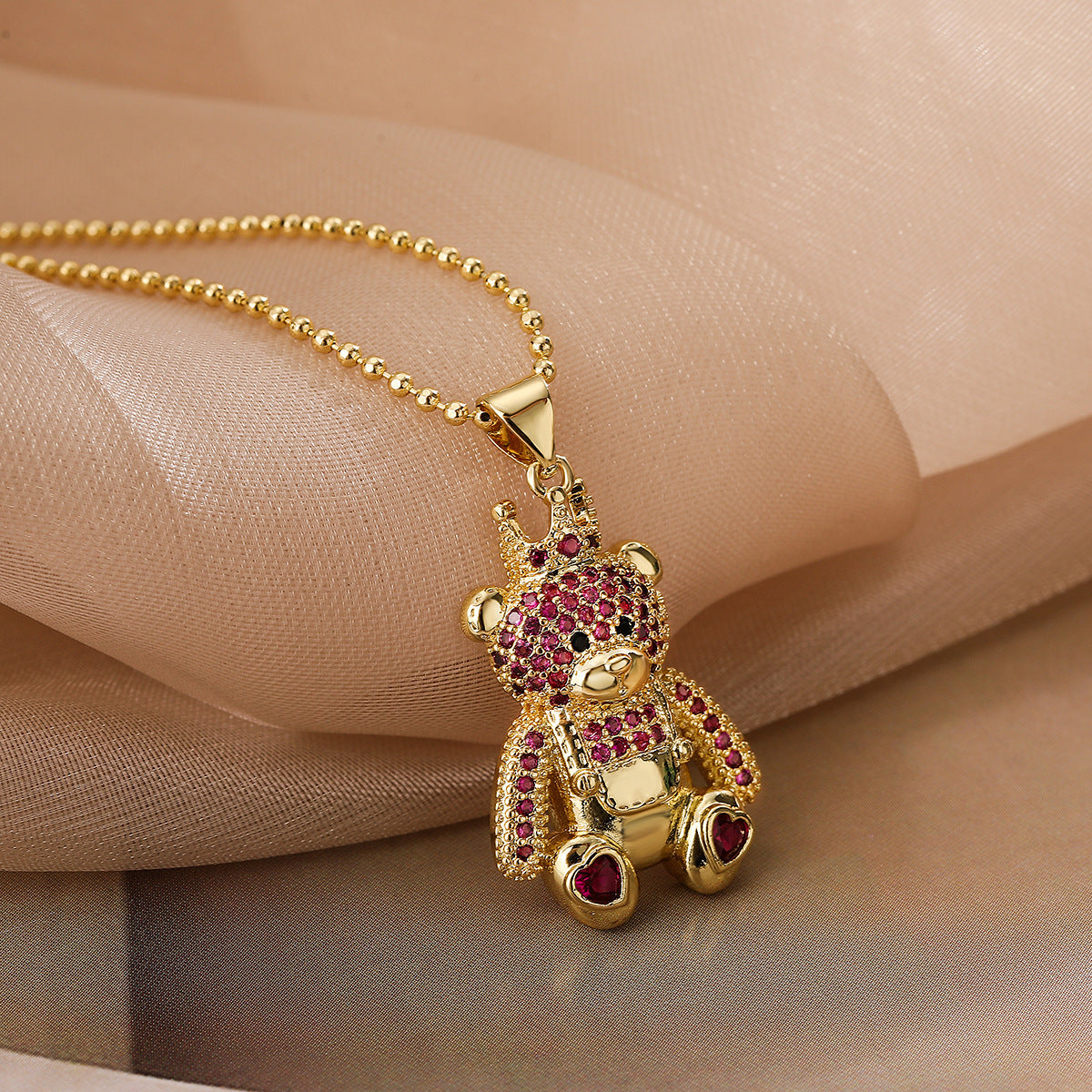 Collar con colgante de oso con zirconias - nexbuy.com.mx